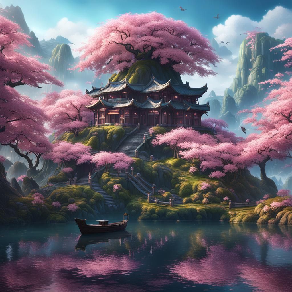 Fantastical Cherry Blossom Island Concept Art