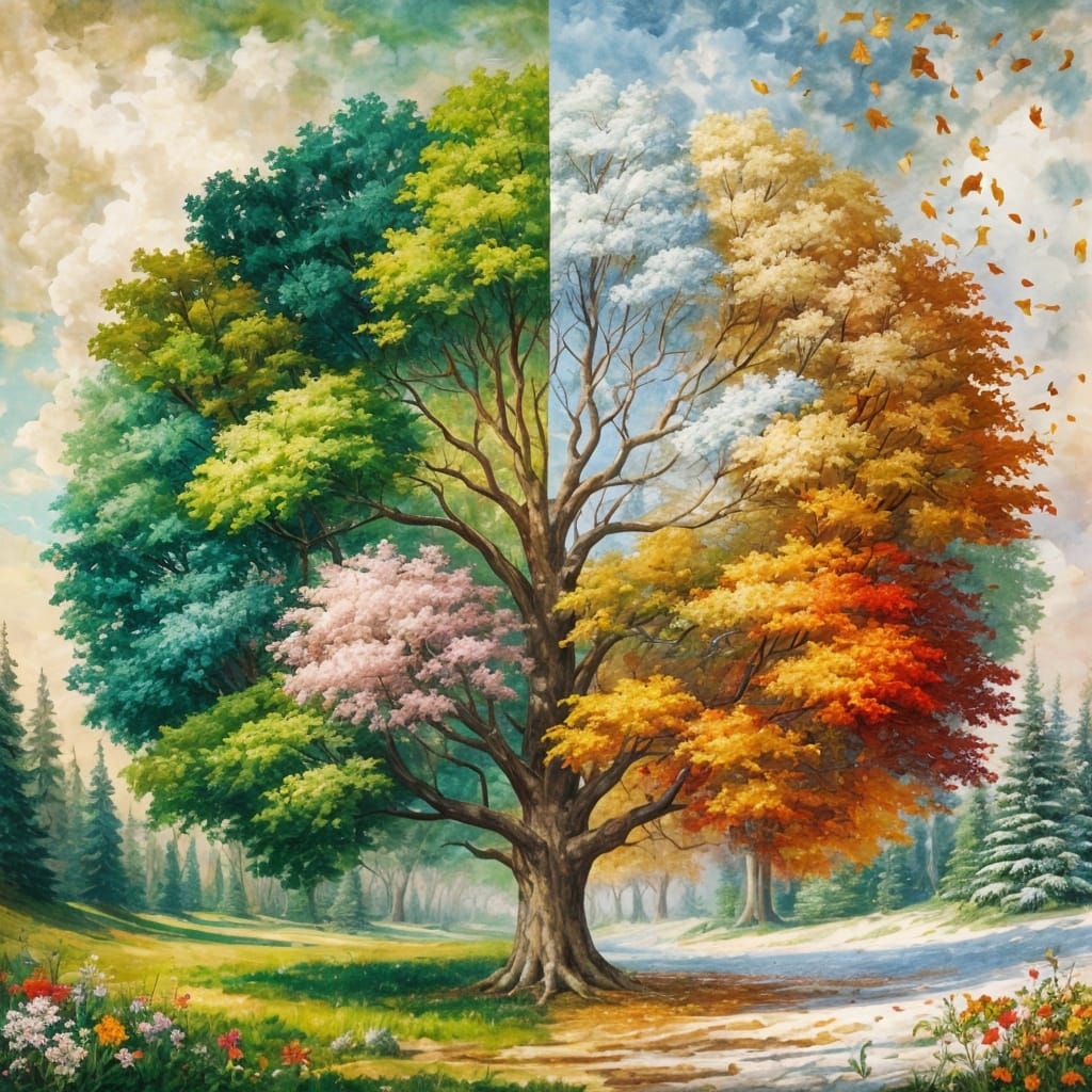 Ethereal Tree Blooms in Vibrant Seasons