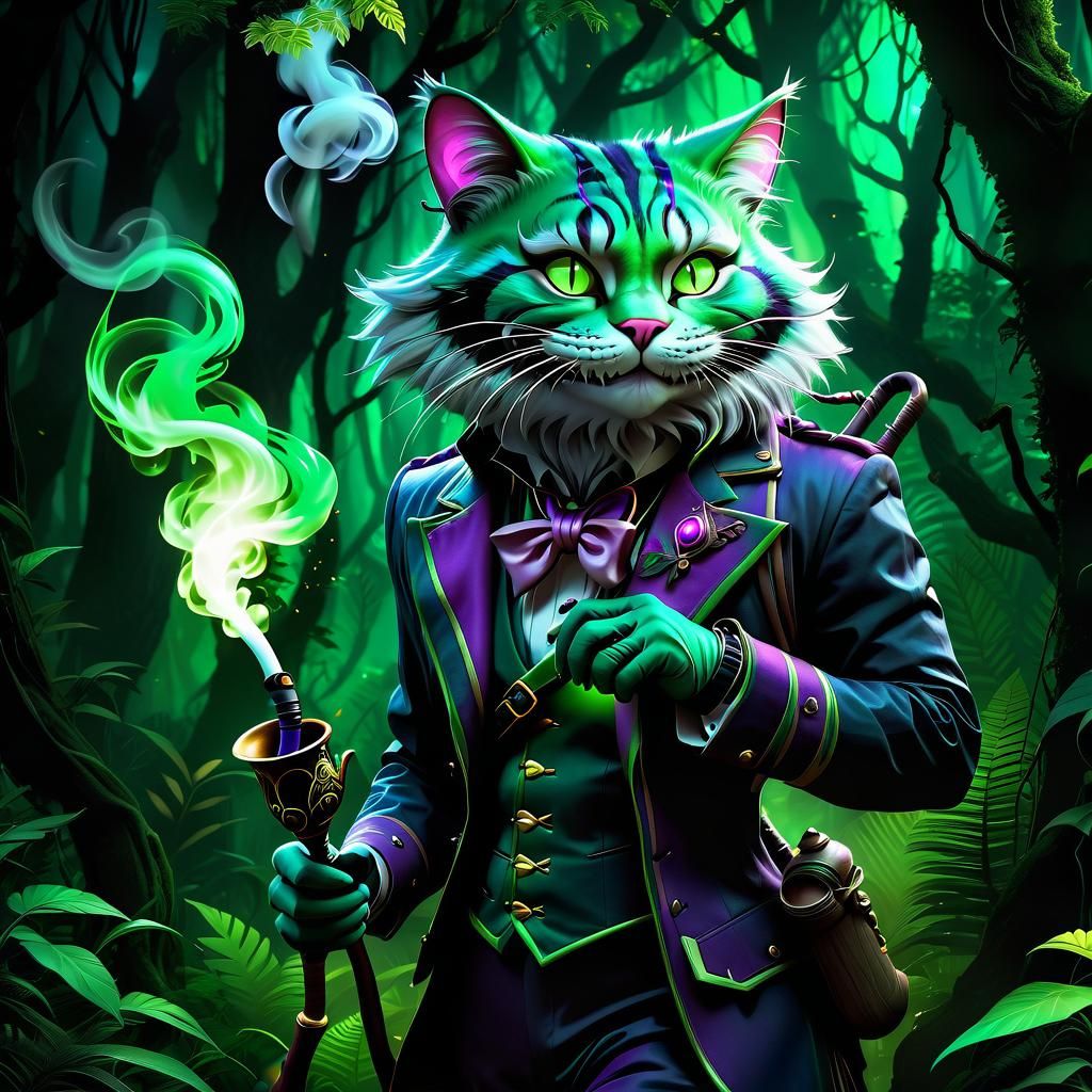 Cheshire Cat Ranger in Mystical Forest, Digital Art