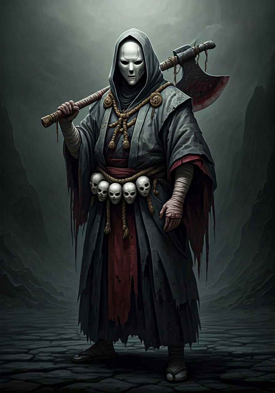 Eerie Hitokiri Executioner in Dark Gothic Horror Style