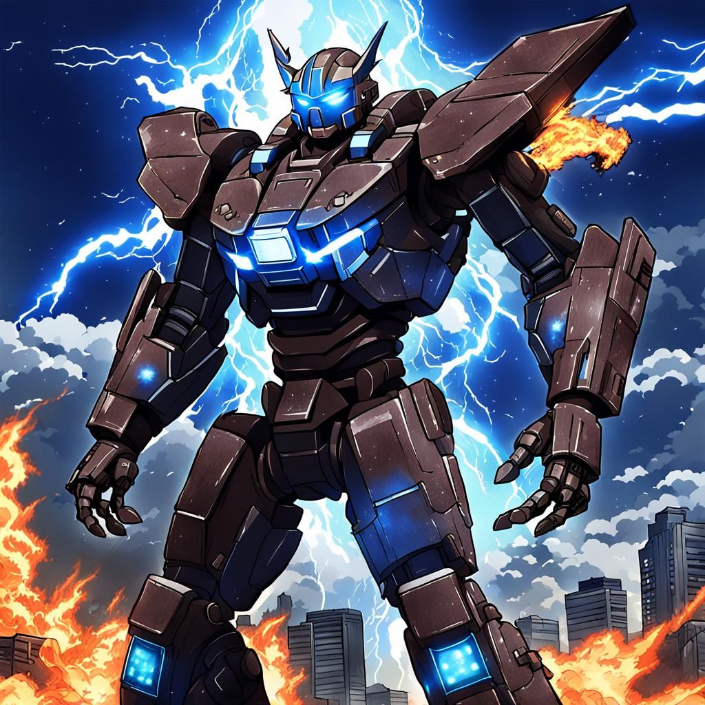 Anime Ninja Woman in Mech Suit Versus Kaiju