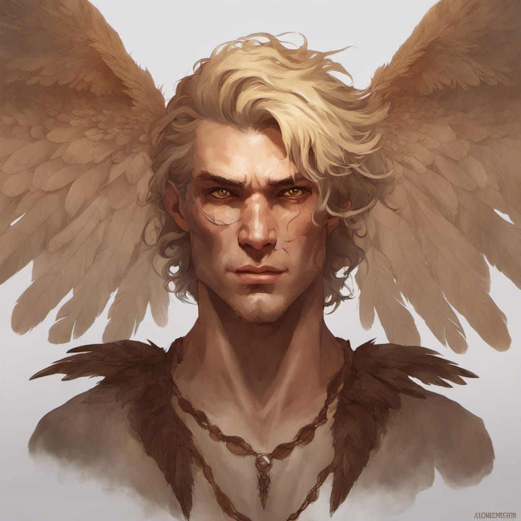 Harpy Man Portrait in Hyperdetailed Digital Art