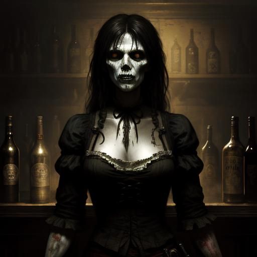 Ghost Zombie Barmaid in Old West Saloon