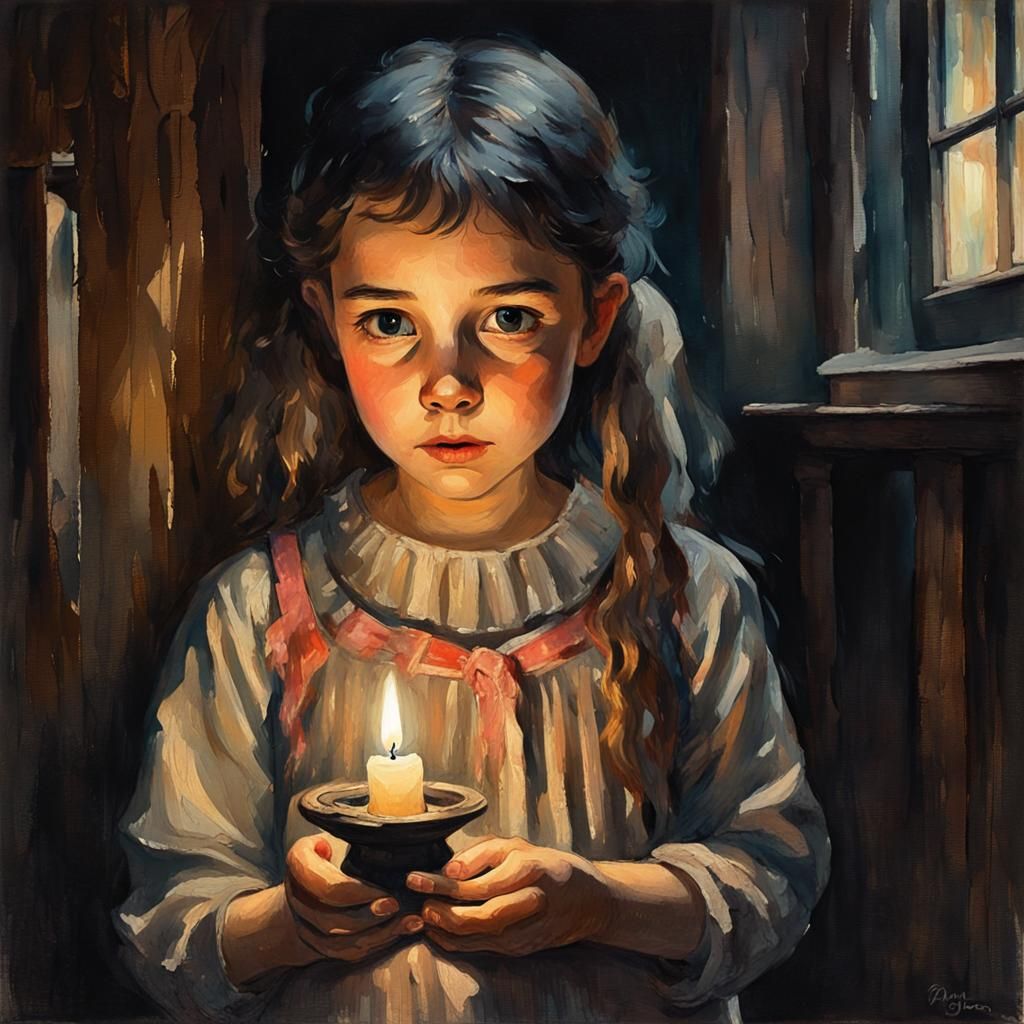 Girl with Candle in Gouache Impressionist Style