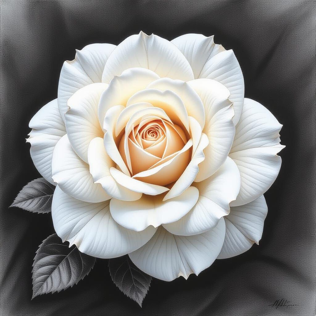 Hyperdetailed Charcoal Drawing of White Wedding Roses