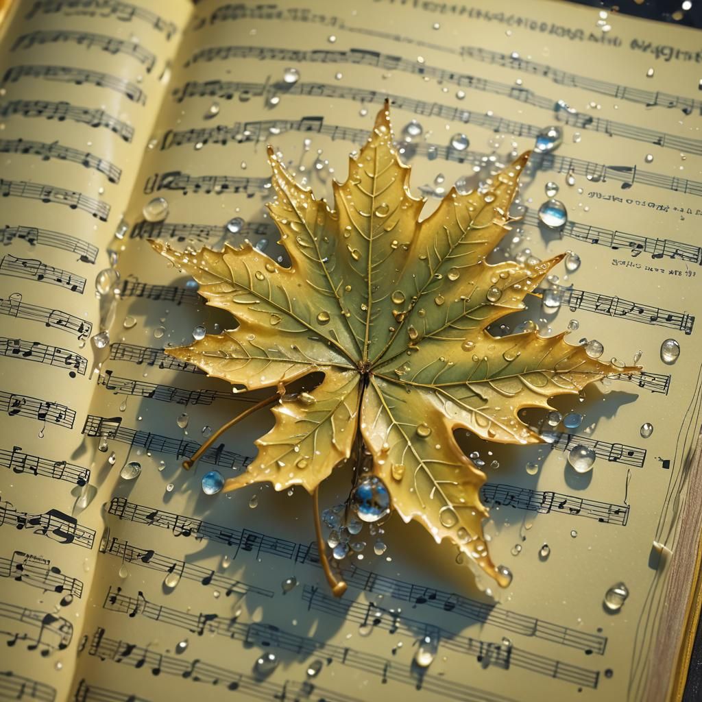 Dewdrop Music Notebook on Maple Leaf: Anime-Inspired 3D Art