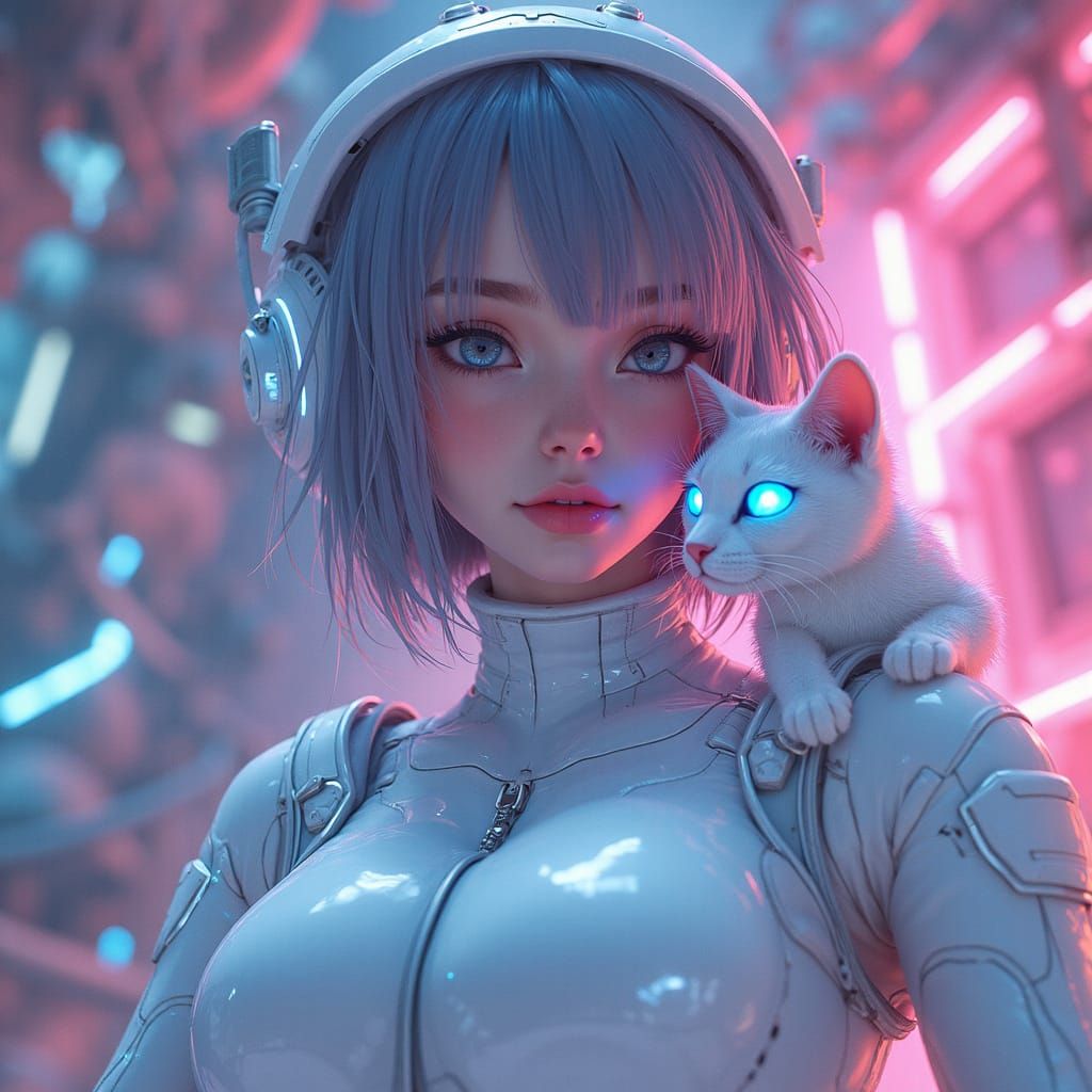 Cyberpunk Anime Goddess in Futuristic Spacesuit