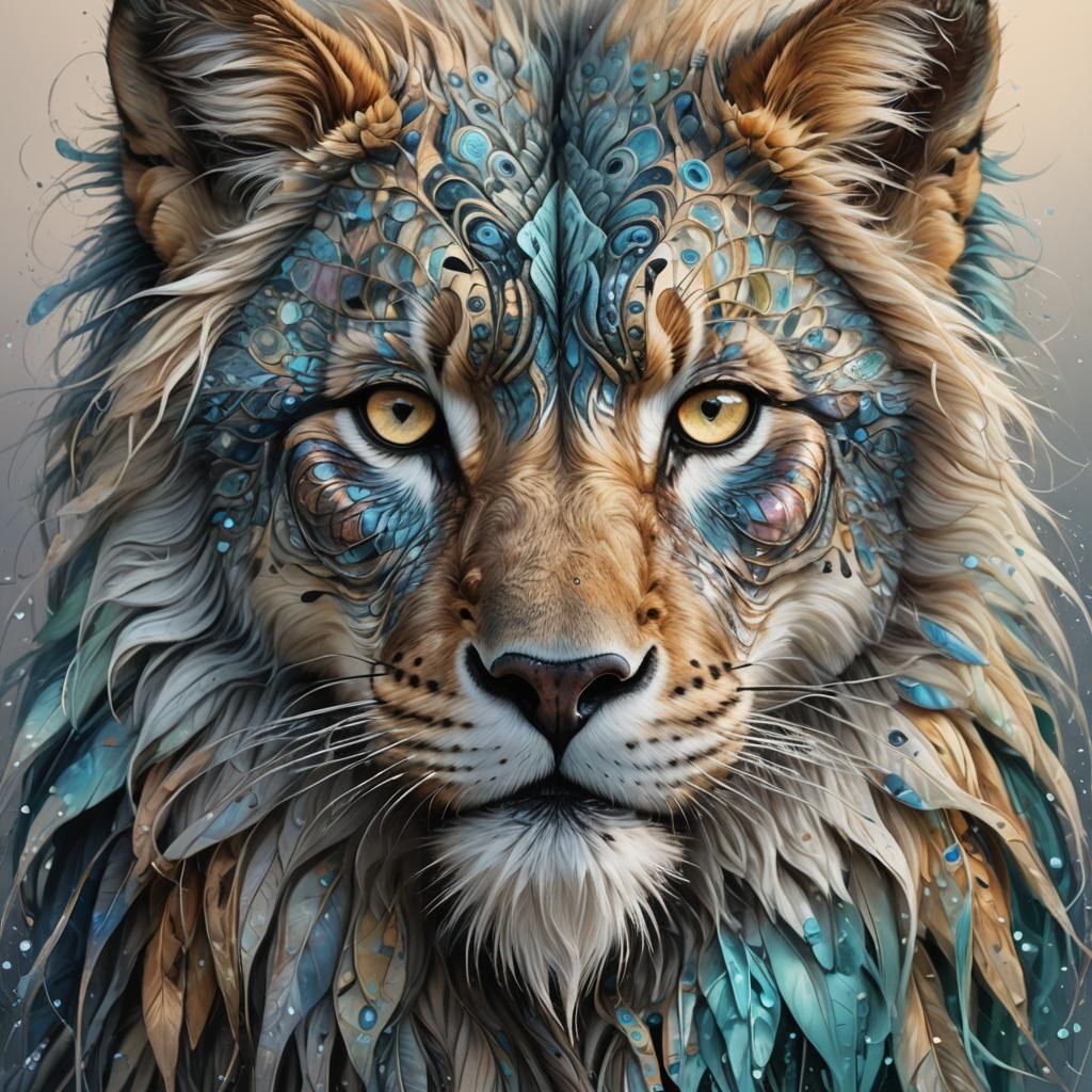 Mystical Animal Face with Iridescent Eyes