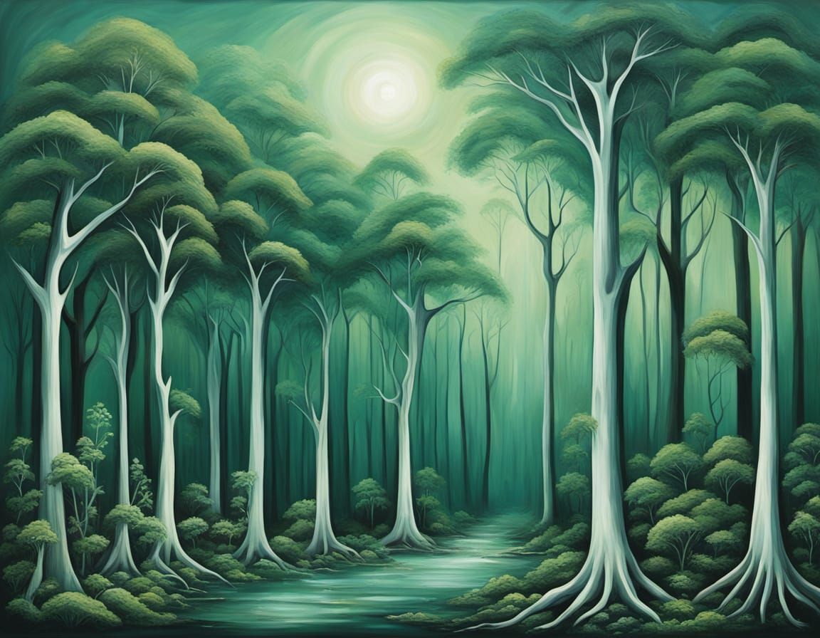 Surreal Bone Forest Painting in Abstract Style