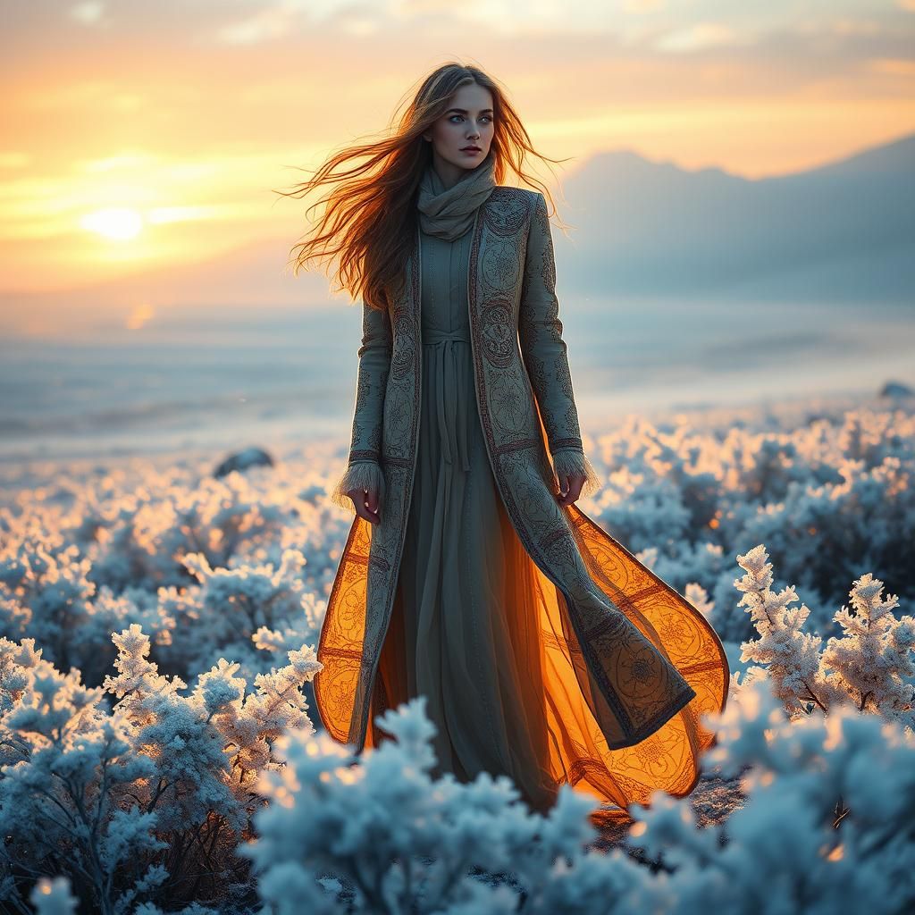 Icelandic Frost Flowers at Golden Hour in Holographic Style