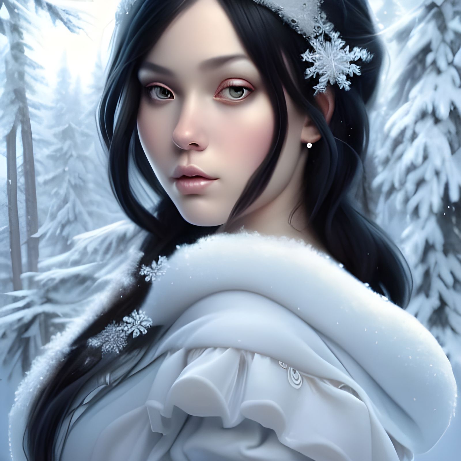 Gorgeous Snow Princess Portrait in Hyperrealistic Style