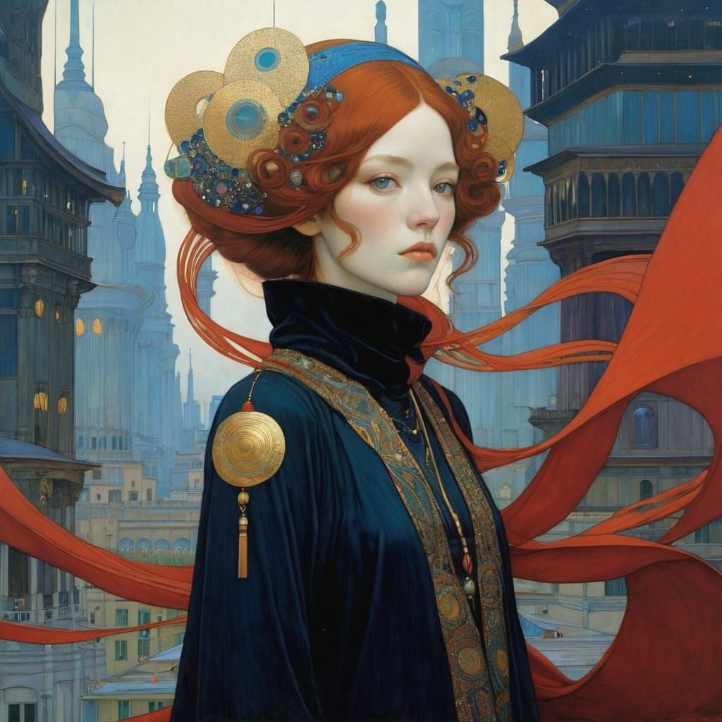 Abstract Portrait in Klimt and Moebius Style