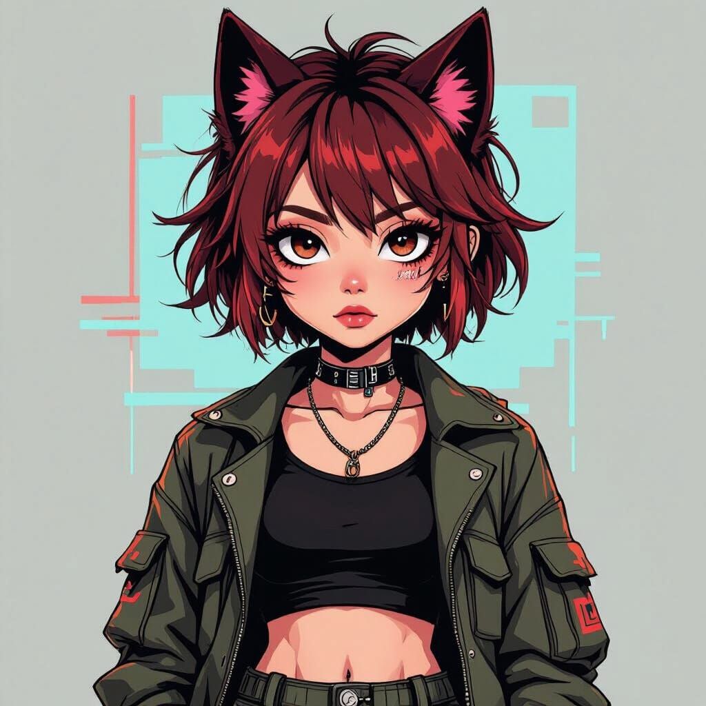 Teen Girl in Cyberpunk Graffiti Style