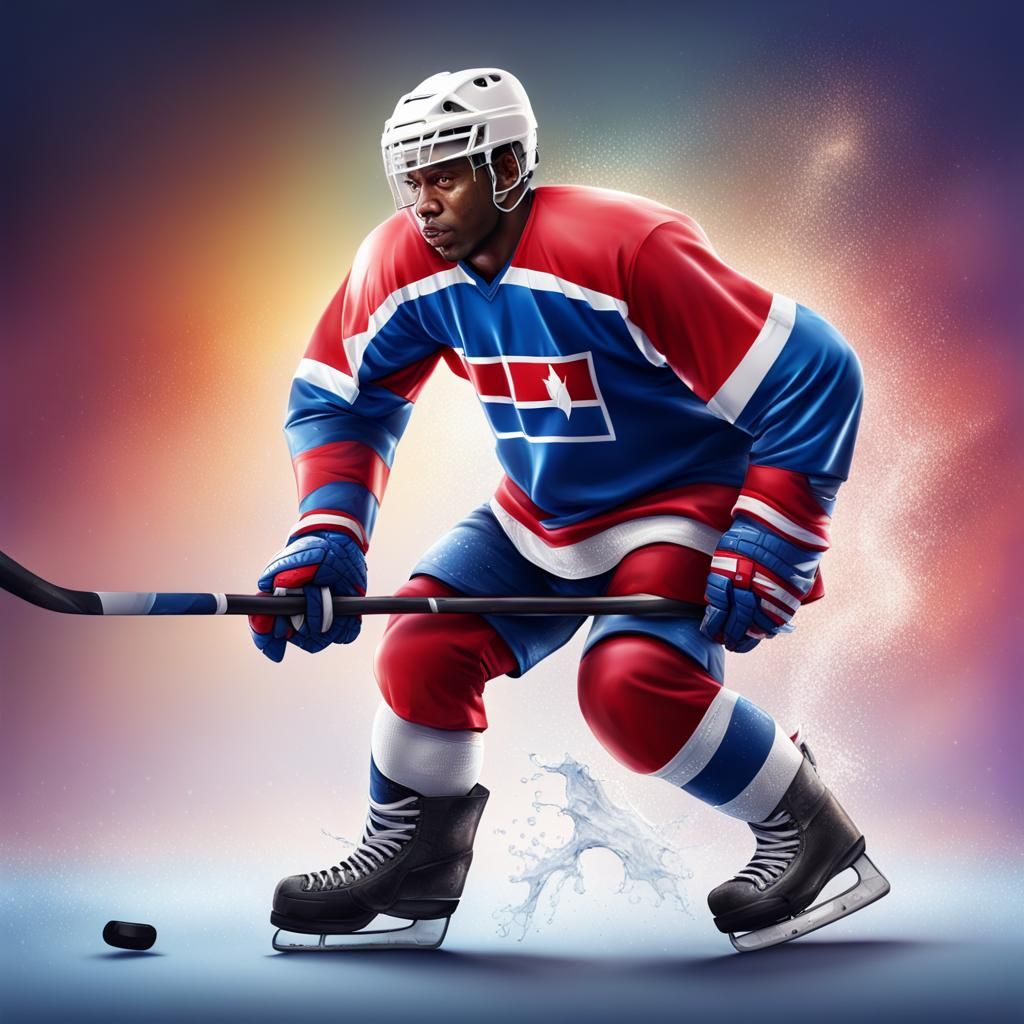 Dominican Republic Hockey Player: Hyperrealistic Splash Art