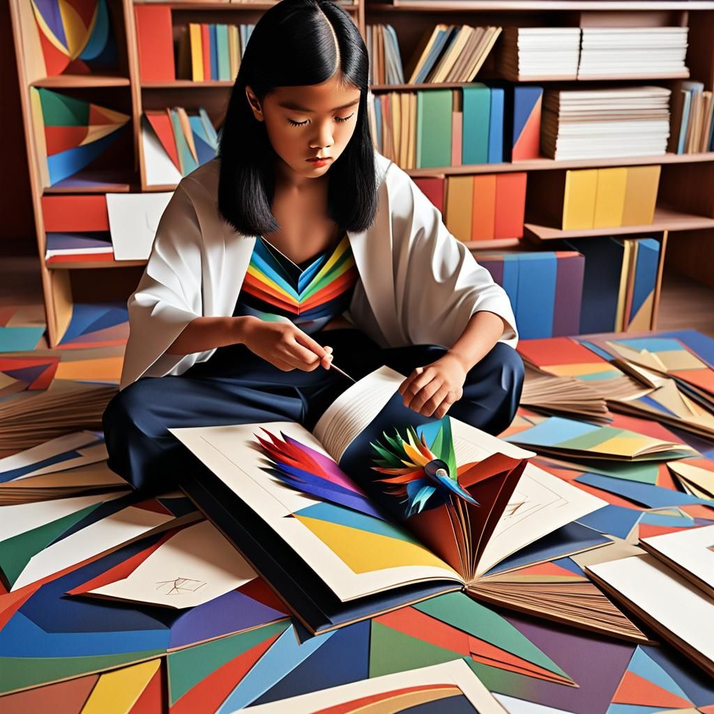 Thunderbird Woman in Abstract Cubist Pop-Up Book