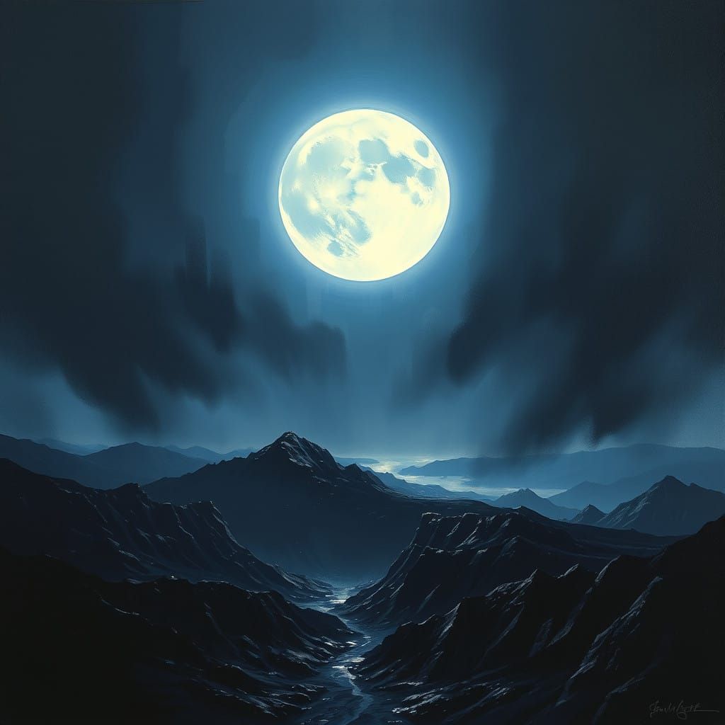 Glowing Full Moon in a Haunting Dark Sky