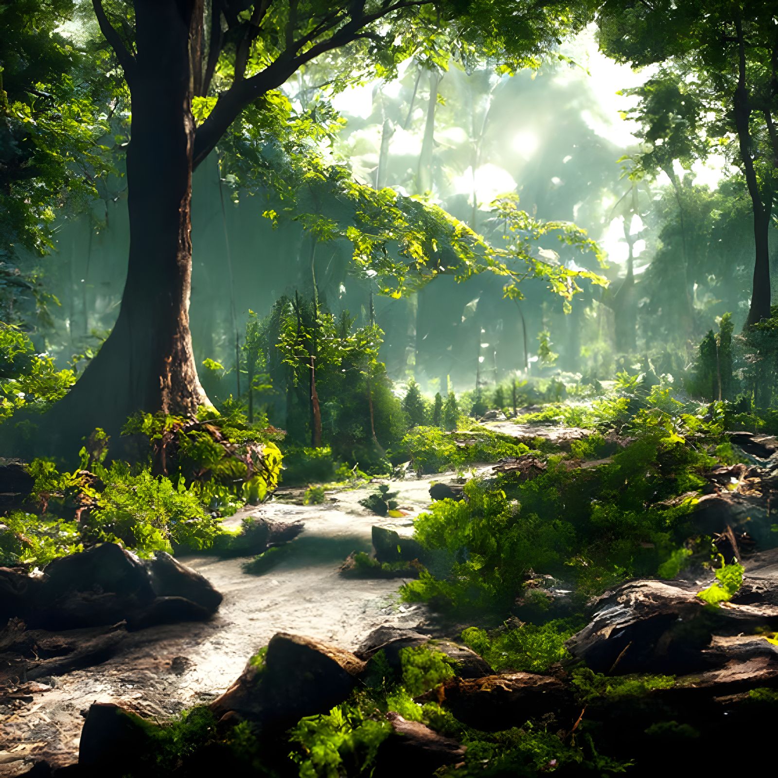 Hyperrealistic Forest Scenery in Romanticism Style