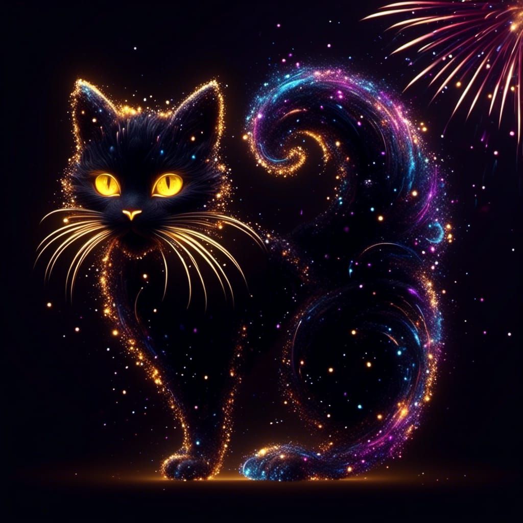 Spectacular Cat-Shaped Fireworks Display at Night