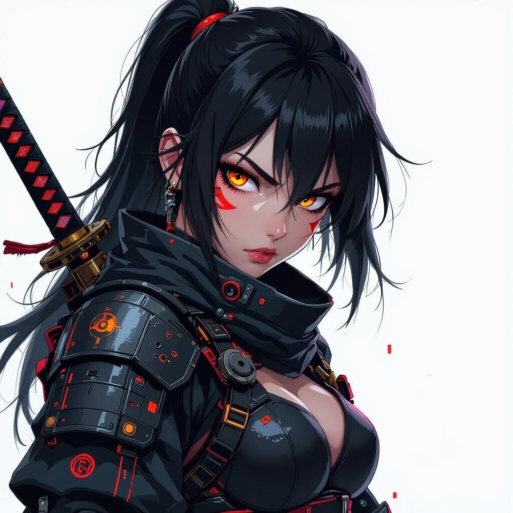 Cyberpunk Samurai Girl in 90s Anime Style
