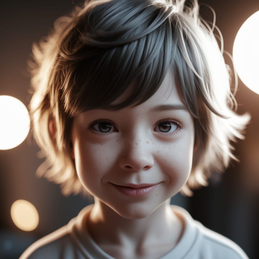 Enigmatic AI Youth with Intelligent Eyes