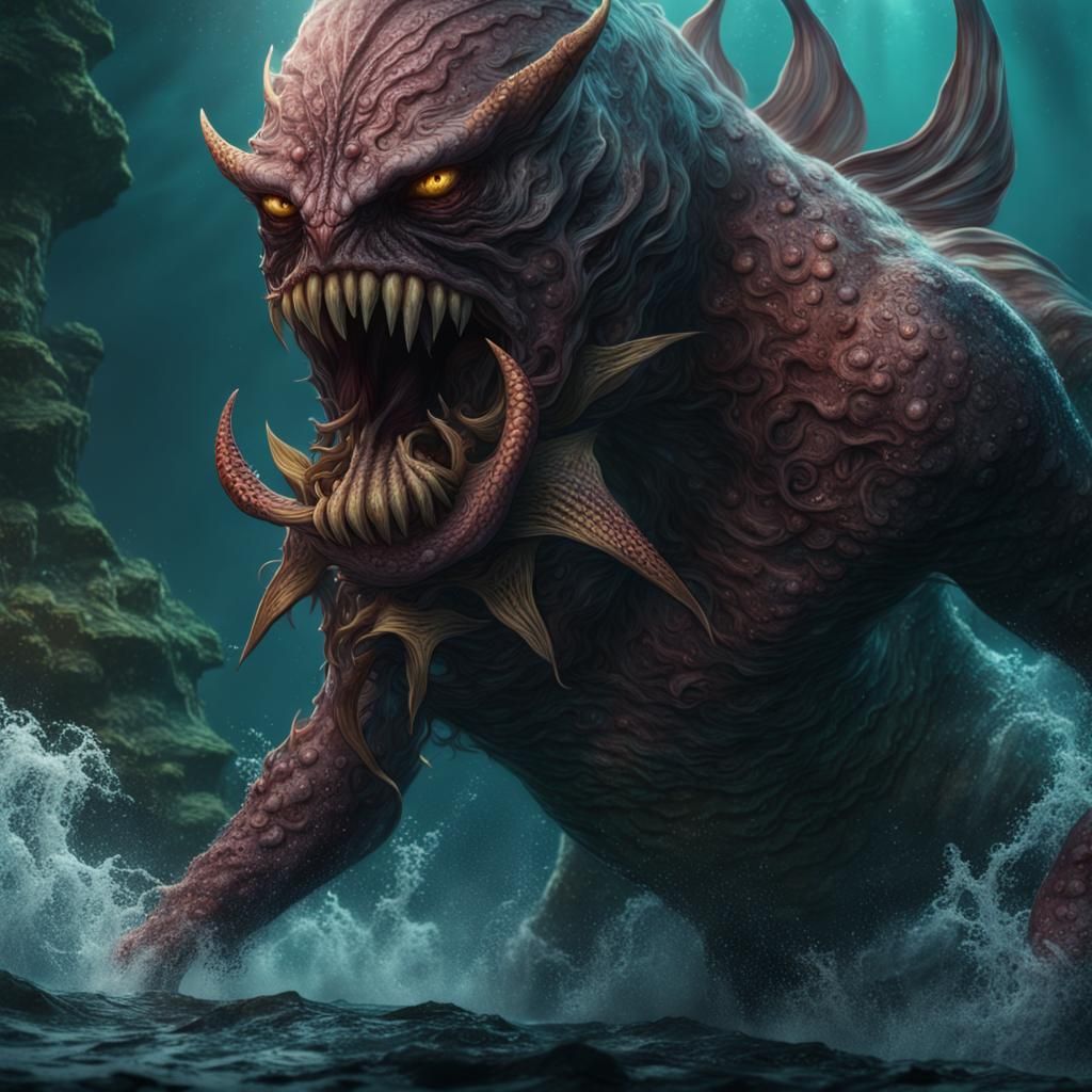 Scary Man-Eating Mermaid in Detailed Matte Painting