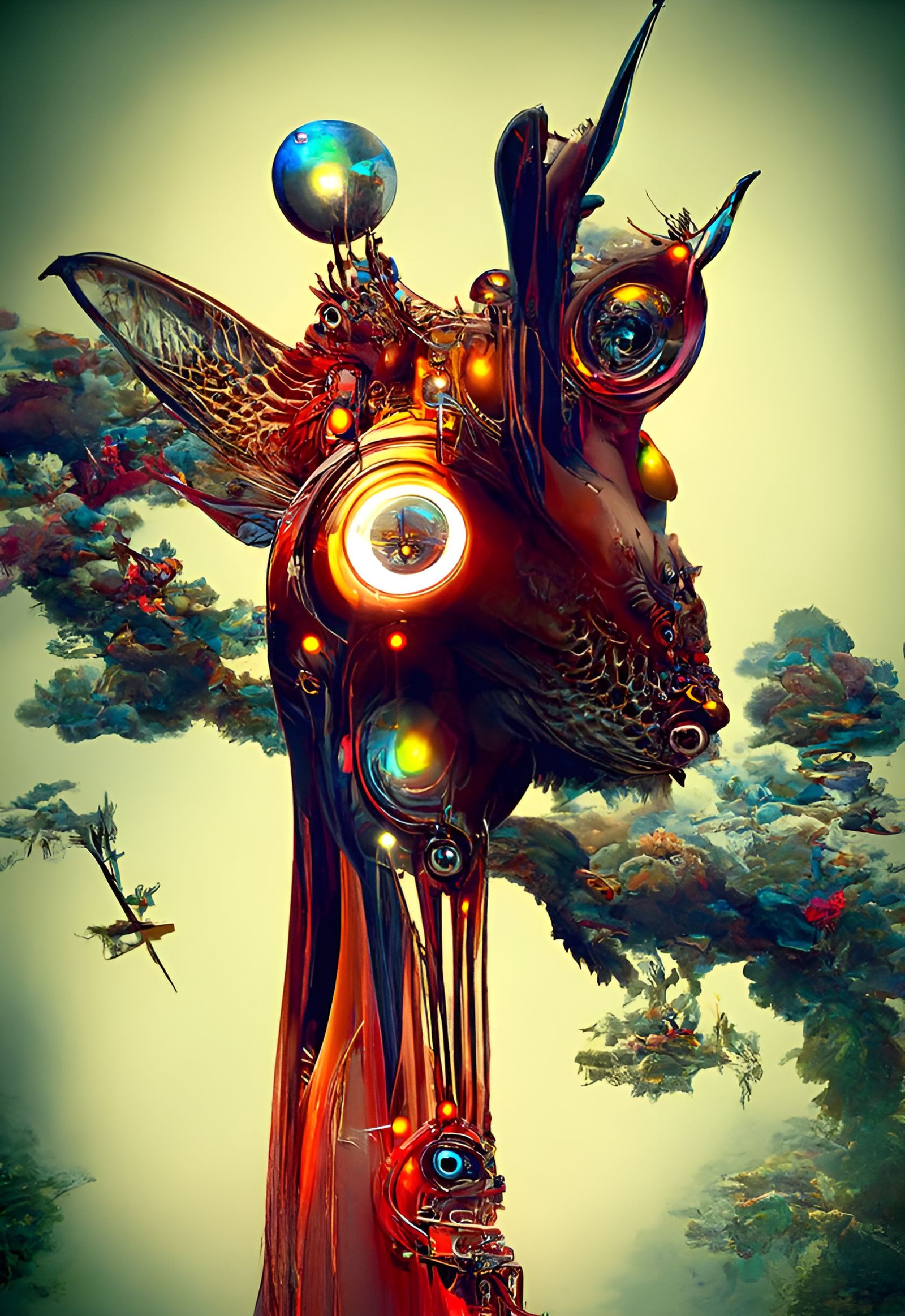 Cybernetic Unicorn in Mystical Sci-Fi Landscape