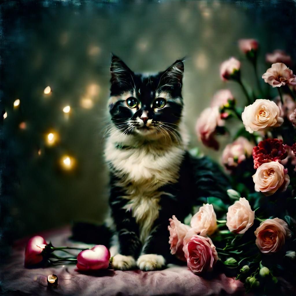 Cat with Flowers in Roversi Style