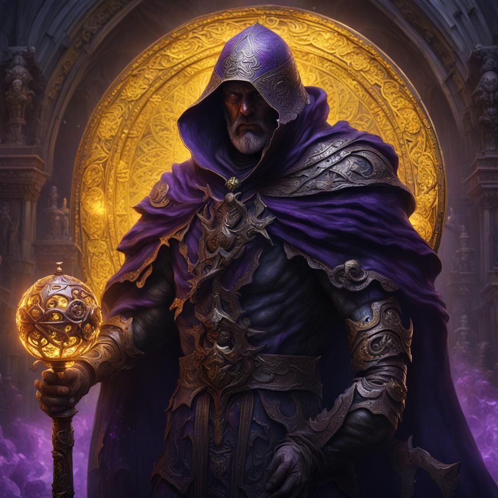 Dark Fantasy Man with Scepter, Hyperdetailed Digital Art
