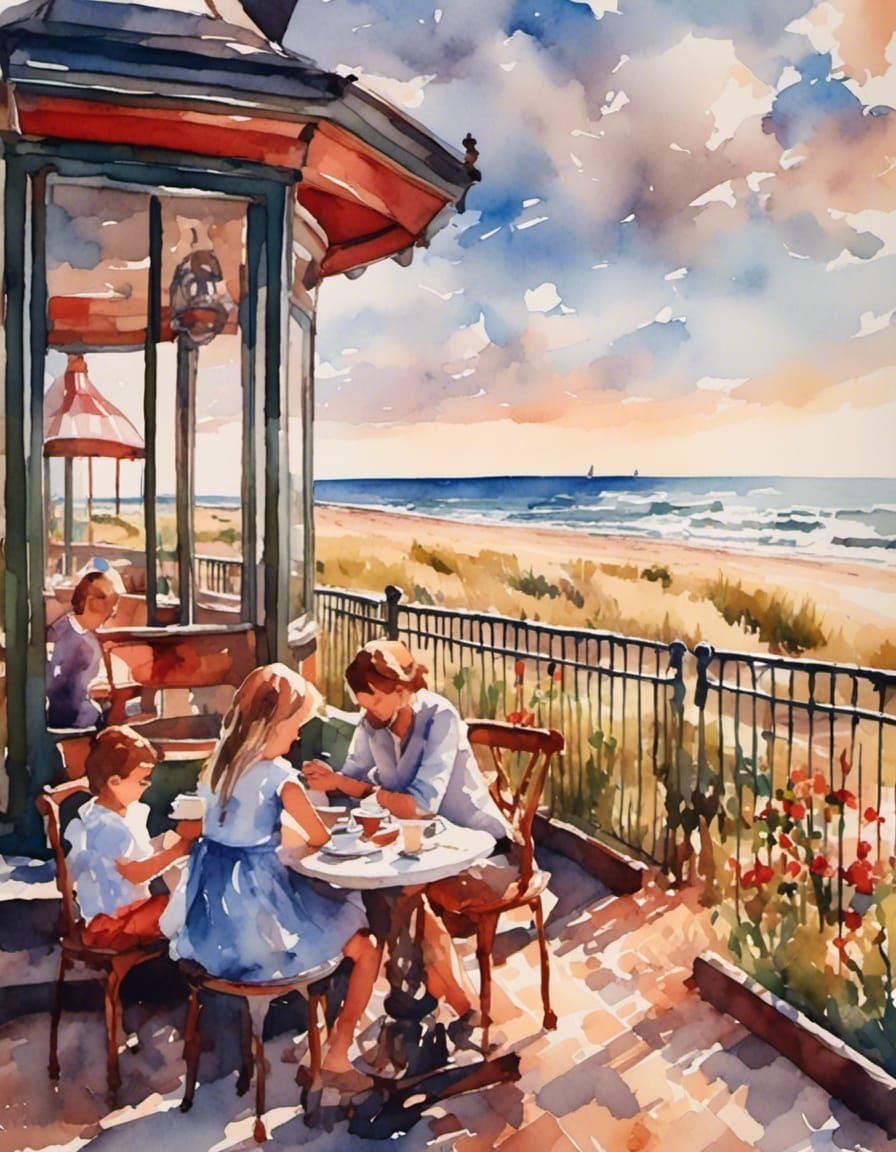 North Sea Sunset: German Promenade in Impressionist Style