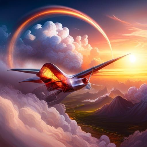 Winged Aircraft Ignites Sky: Fantasy Concept Art