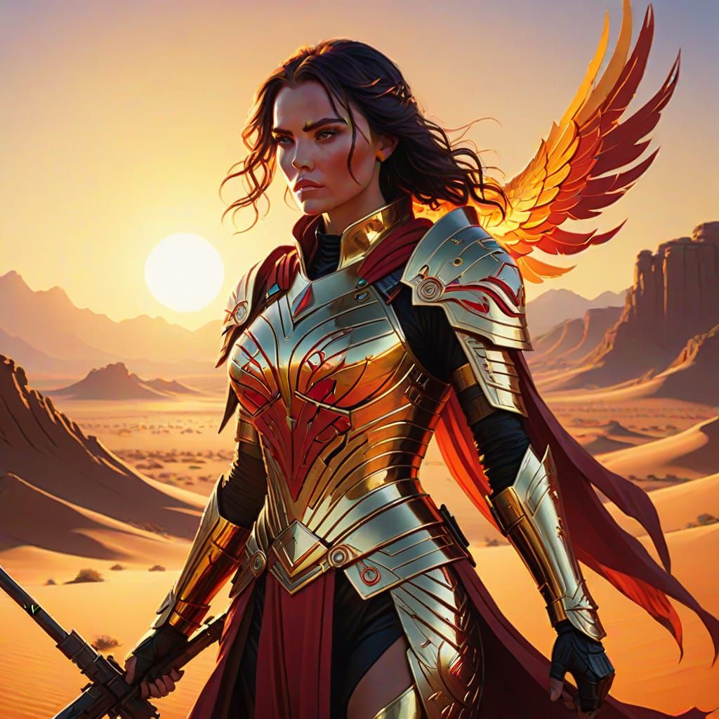 Golden Armored Warrior in Egyptian Desert Concept Art