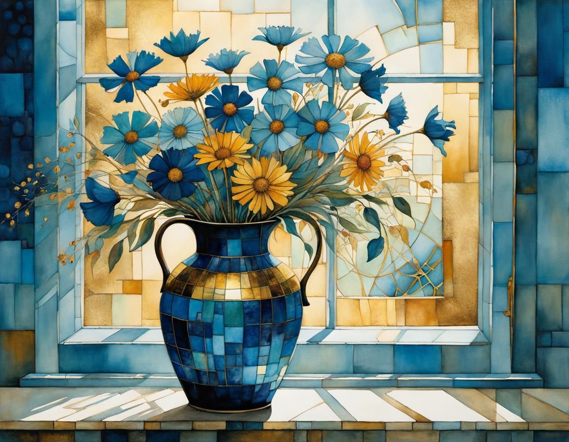 Whimsical Flowers in Sunlight: Cubist Illustration