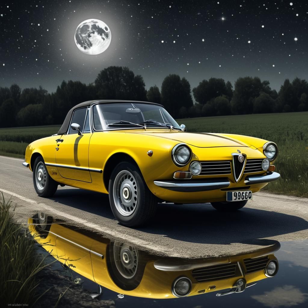 Yellow Alfa Romeo Spider in Rembrandt Style