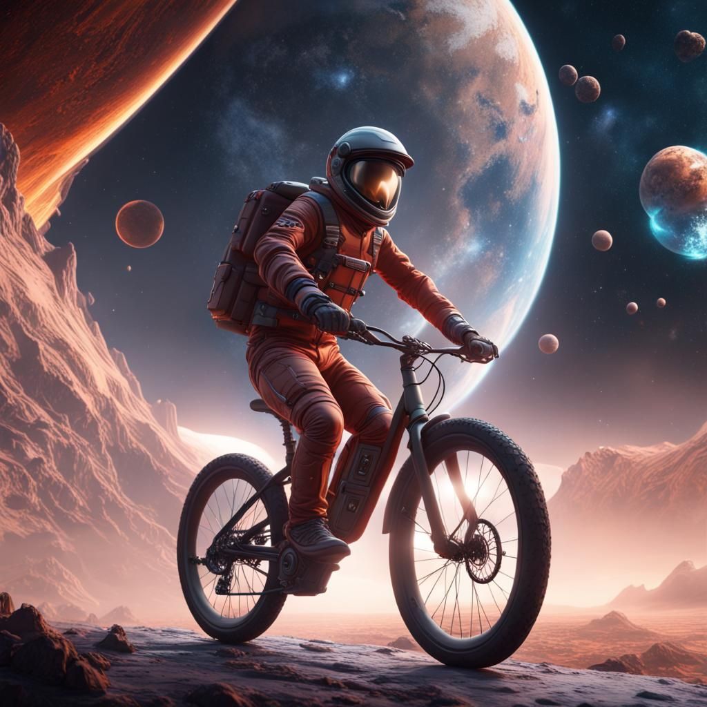 Astronaut Cycling in Space: Fantasy Concept Art