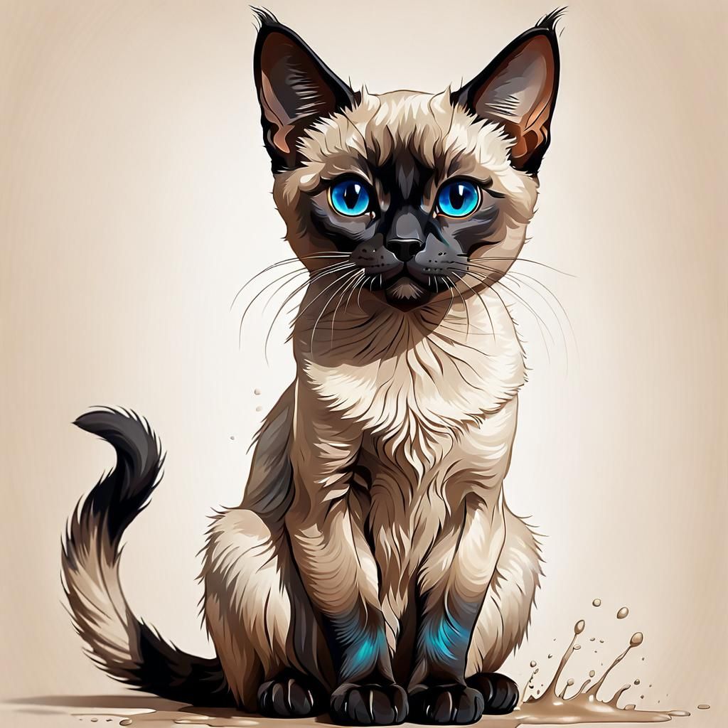 Detailed Digital Illustration of a Siamese Cat