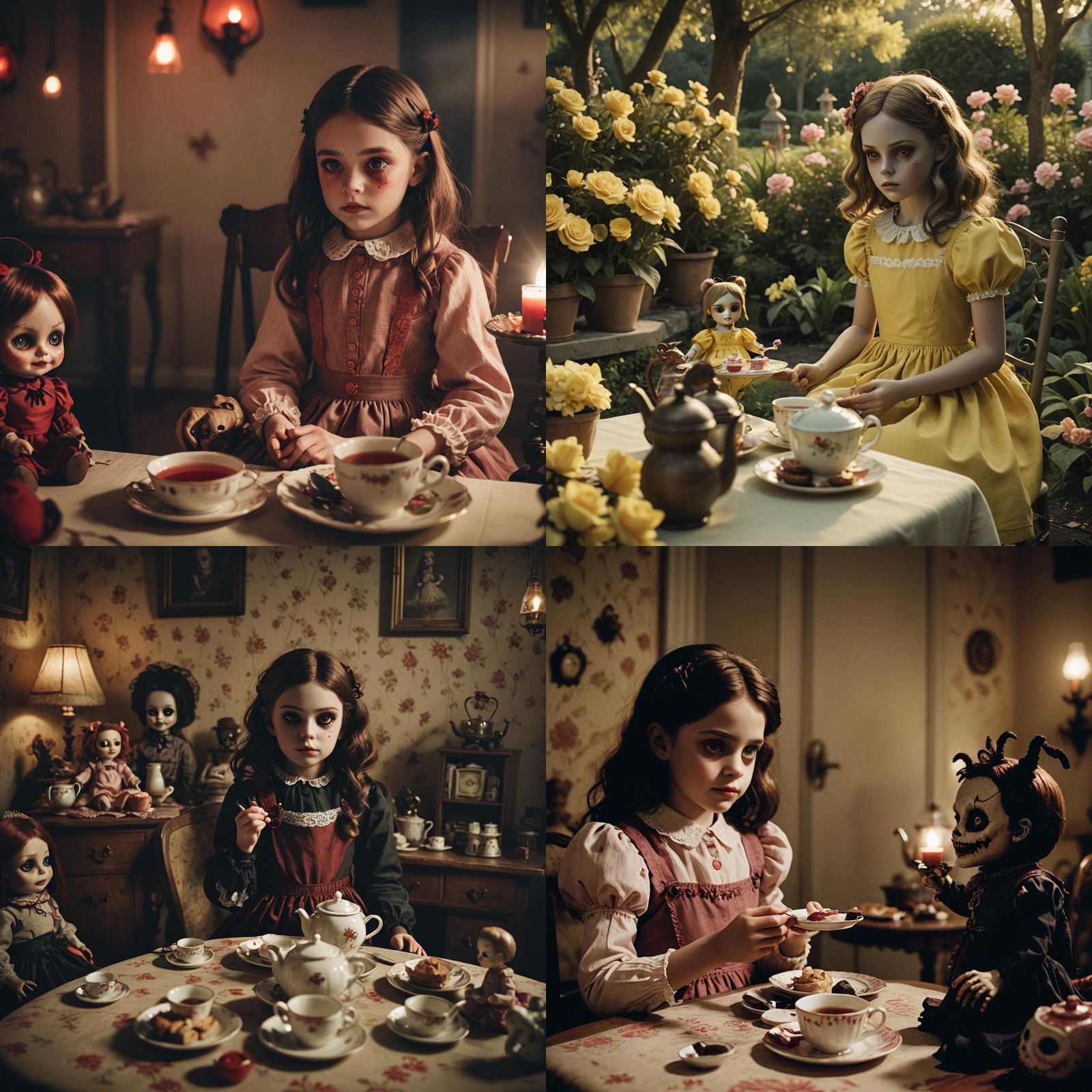 Little Girl's Tea Party with Demonic Doll