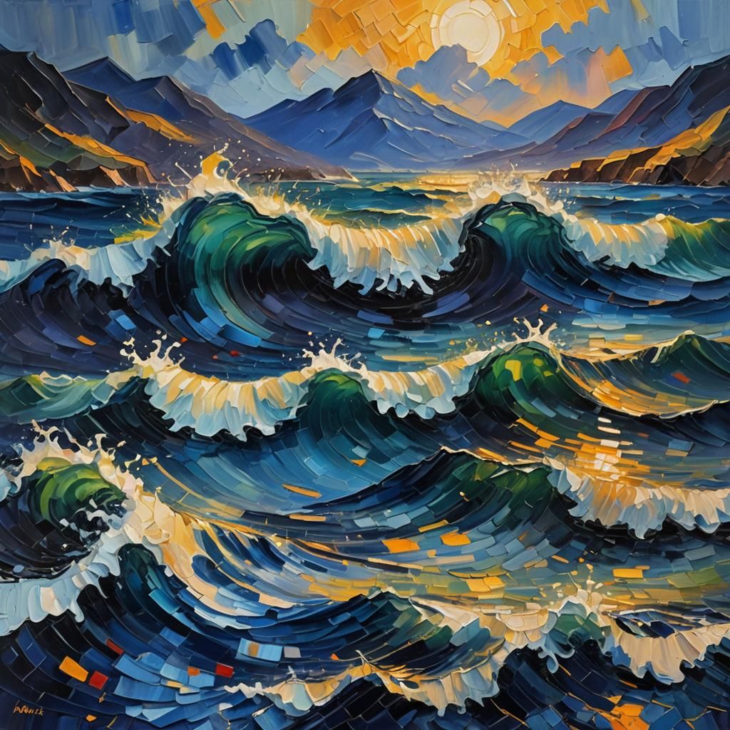 Ocean Water Splashing: An Expressionist Oil Painting