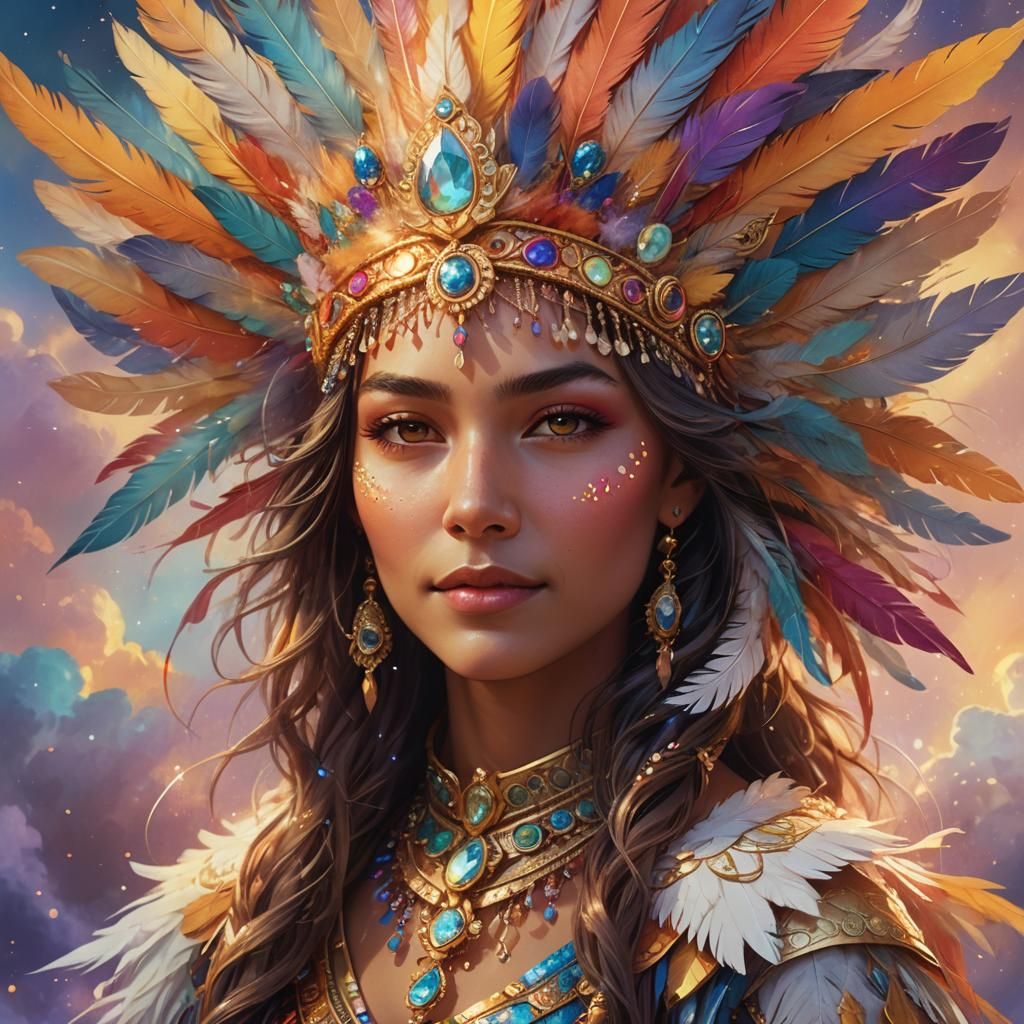 Ethereal Woman Portrait with Colorful Headdress
