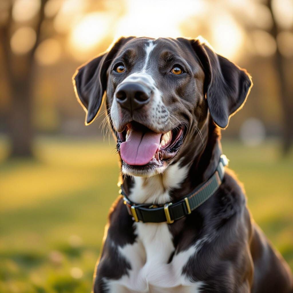 Majestic Great Dane in Sun-Drenched Park at Golden Hour