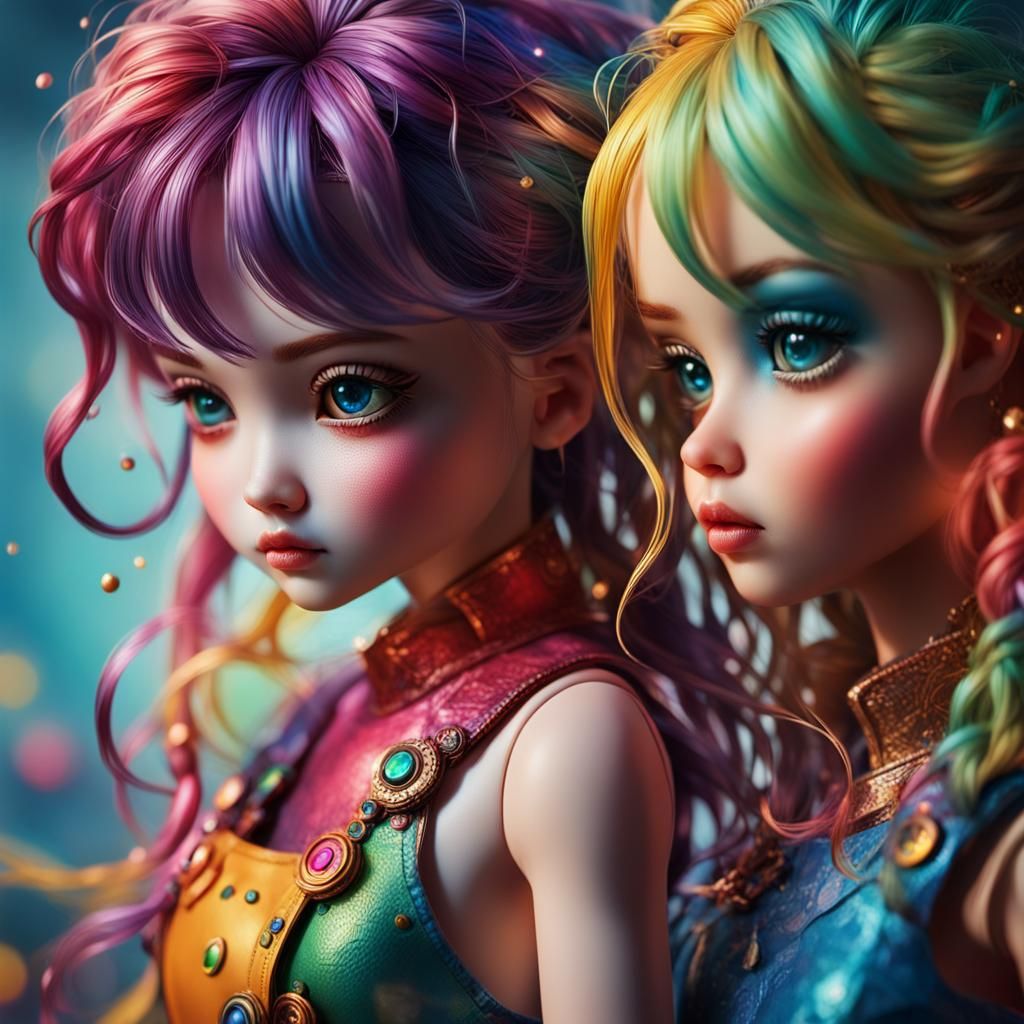 Hyperrealistic Dolls in a Futuristic Splash Art Style