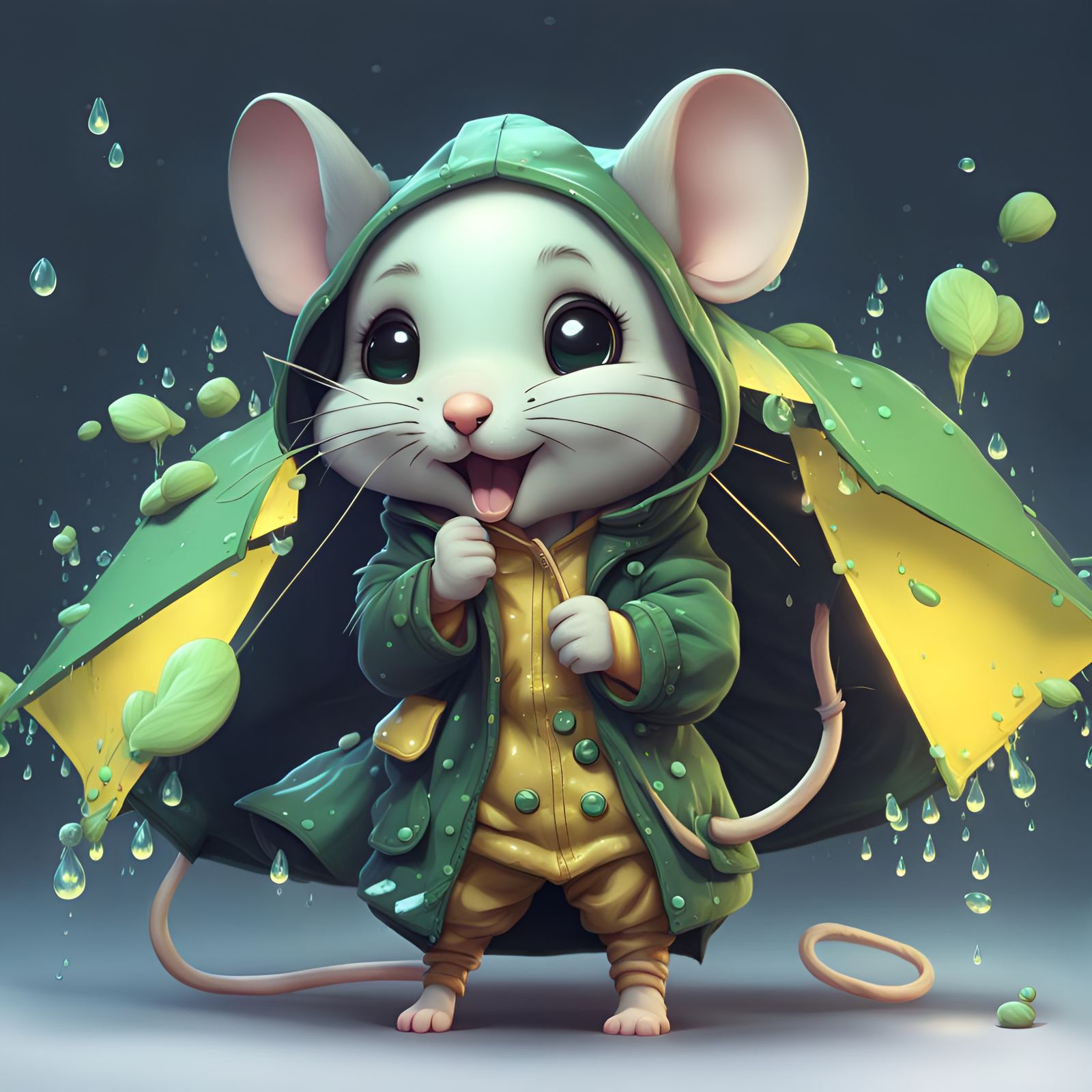Cute Chibi Mouse in Yellow Rain Jacket