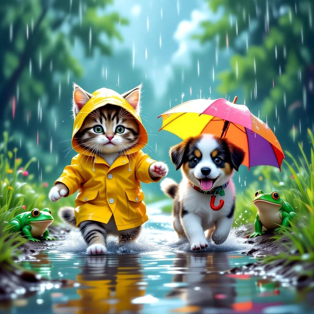 Kitten and Puppy's Rainy Day Adventure