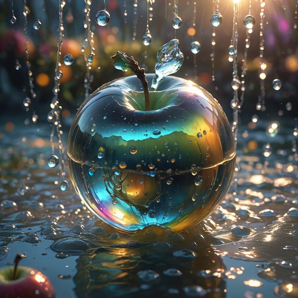 Glowing Crystal Apple in Glass Orb Underwater