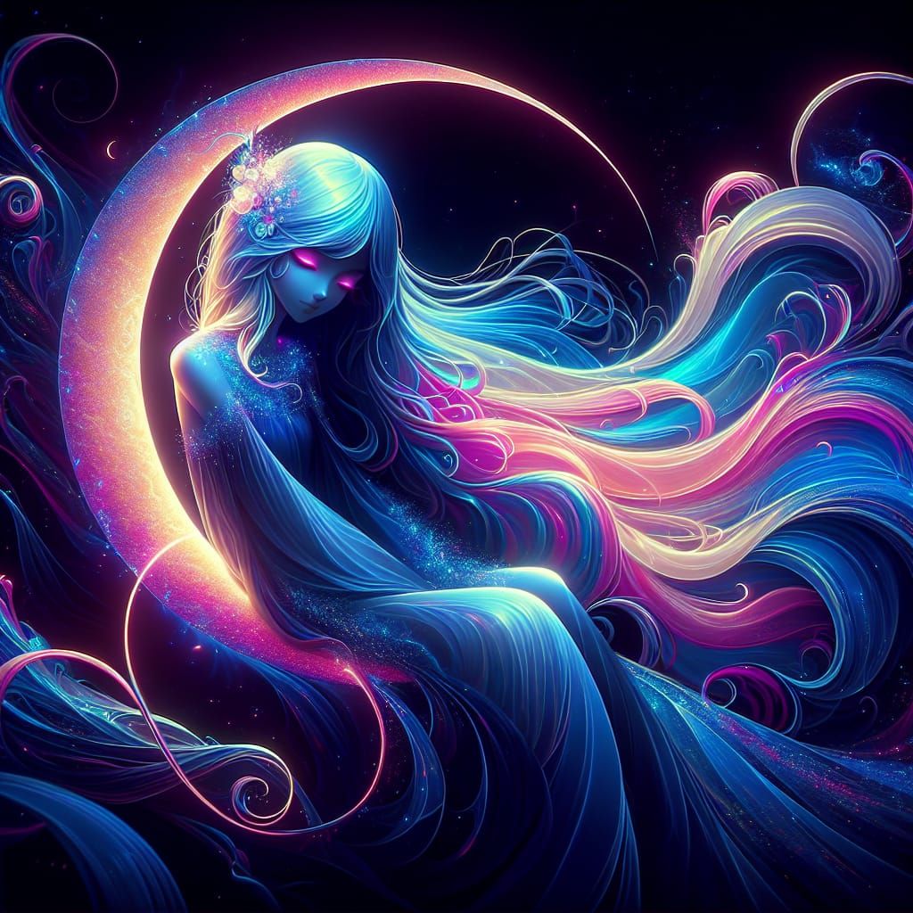 Female on a crescent moon