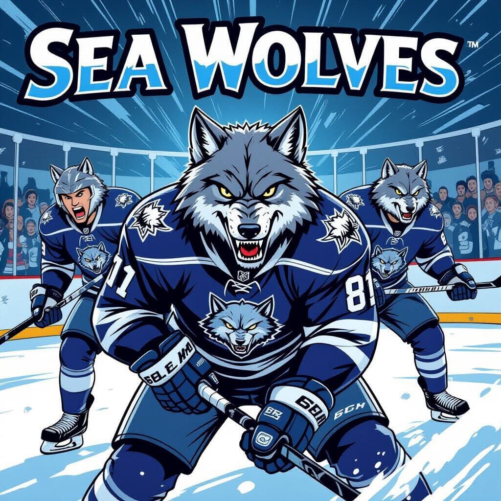 Sea Wolves Hockey Team in Comic Book Style