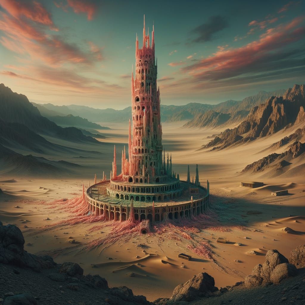 Ancient Coral Tower in Desert Landscape