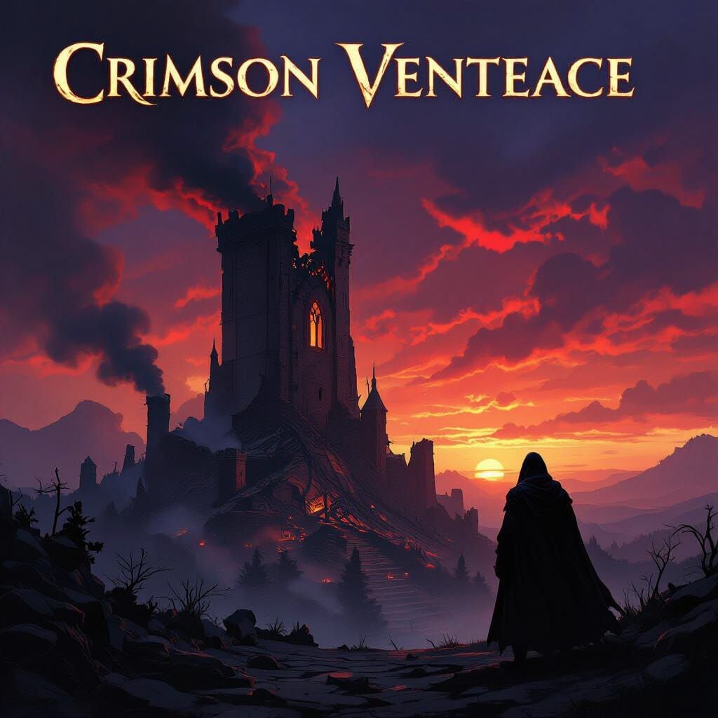 Crimson Vengeance: Destroyed Mage Tower at Dusk