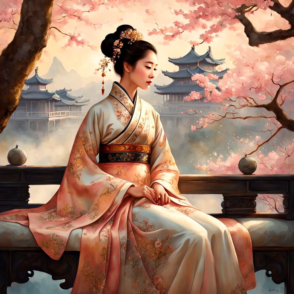 Regal Oriental Concubine in Traditional Attire