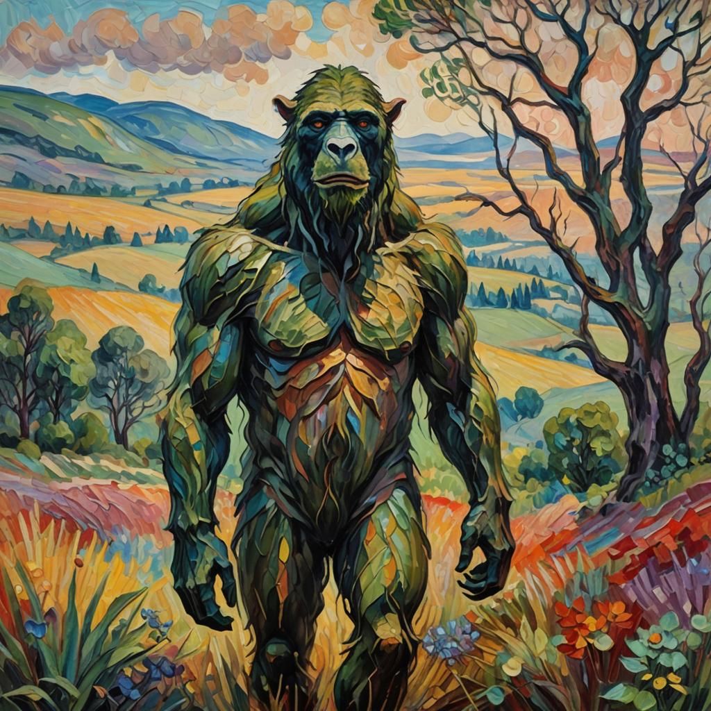 Human-Beast Hybrid in Neo-Impressionist Expressionist Style