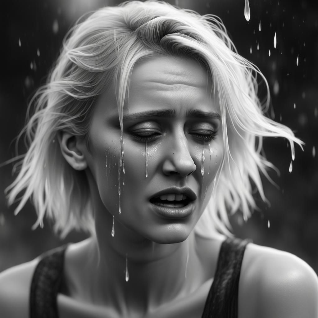 Black and White Portrait of a Crying Woman